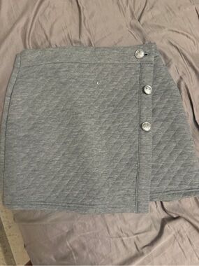 Aqua Quilted Gray Button-Detail Mini Skirt